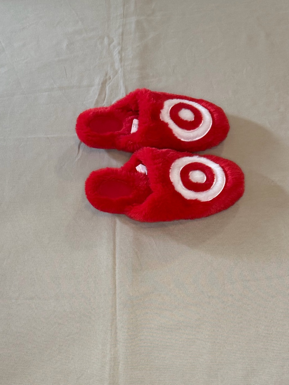 Target Red and White Plush Logo Slippers - Women's